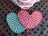Christmas Colors 2 Braided Trivets 1980s Red Green Country Hearts Retro Mug Mats