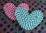 Christmas Colors 2 Braided Trivets 1980s Red Green Country Hearts Retro Mug Mats