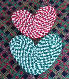 Christmas Colors 2 Braided Trivets 1980s Red Green Country Hearts Retro Mug Mats