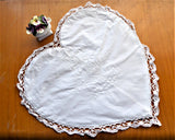 Embroidered Heart Shape Pillow Sham 1980s Lily Of The Valley Cutwork Bobbin Lace