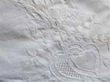 Embroidered Heart Shape Pillow Sham 1980s Lily Of The Valley Cutwork Bobbin Lace