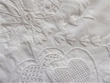 Embroidered Heart Shape Pillow Sham 1980s Lily Of The Valley Cutwork Bobbin Lace