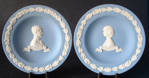 Plate Pair Charles Diana Royal Wedding Wedgwood Blue Jasperware 1981
