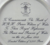 Prince William Birth Plate 1982 Bone China Crown Staffordshire England Royal Commemorative
