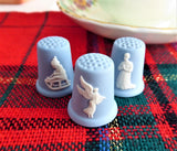 Christmas 1986 Wedgwood Jasperware Thimbles Set Of 3 Sewing Thimble Blue White