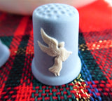 Christmas 1986 Wedgwood Jasperware Thimbles Set Of 3 Sewing Thimble Blue White