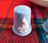 Christmas 1986 Wedgwood Jasperware Thimbles Set Of 3 Sewing Thimble Blue White