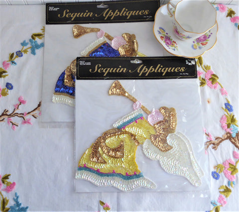 Sequin Angel Appliques Pair Blue Yellow 1990s Hong Kong Christmas Craf –  Antiques And Teacups