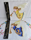 Sequin Angel Appliques Pair Blue Yellow 1990s Hong Kong Christmas Crafts Clothing