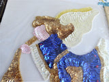 Sequin Angel Appliques Pair Blue Yellow 1990s Hong Kong Christmas Crafts Clothing
