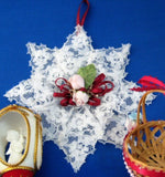 Hand Made Christmas Tree Ornaments 3 Basket Lace Star Angel With Bell 1990s