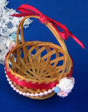 Hand Made Christmas Tree Ornaments 3 Basket Lace Star Angel With Bell 1990s