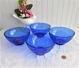 Cobalt Blue Glass Bowls Four Berry Bowls Dessert 5 Inch Diameter Arcoroc France 1990s
