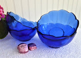 Cobalt Blue Glass Bowls Four Berry Bowls Swirl Dessert Arcoroc France 1990s