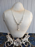 Rhinestone Necklace Bracelet Earrings Set Y Necklace Pearl Drops Leaves Romantic