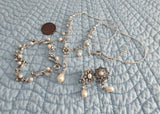 Rhinestone Necklace Bracelet Earrings Set Y Necklace Pearl Drops Leaves Romantic