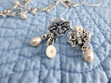 Rhinestone Necklace Bracelet Earrings Set Y Necklace Pearl Drops Leaves Romantic