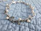 Rhinestone Necklace Bracelet Earrings Set Y Necklace Pearl Drops Leaves Romantic