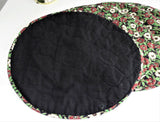 Christmas Placemats Quilted Set Of 4 Xmas Red White Gold Green Flowers on Black