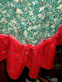 Christmas Tablecloth Morris Print Red Ruffle 36 Inch Round 1990s Artisan Made