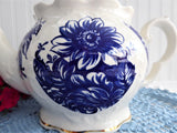 Blue And White Large Teapot English Crown Dorset 1990s Fancy Floral