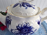 Blue And White Large Teapot English Crown Dorset 1990s Fancy Floral