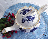 Blue And White Large Teapot English Crown Dorset 1990s Fancy Floral