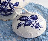 Blue And White Large Teapot English Crown Dorset 1990s Fancy Floral