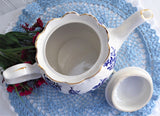 Blue And White Large Teapot English Crown Dorset 1990s Fancy Floral