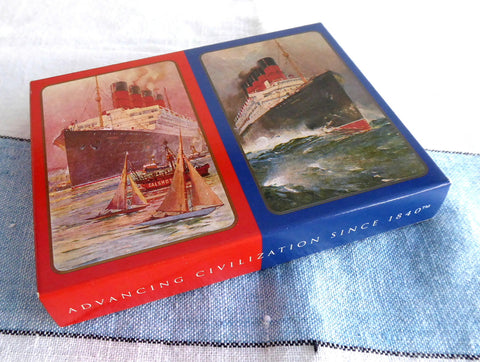 Double Deck Cunard Playing Cards Cellophane Sealed Ship Paintings Plastic Coated