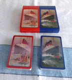Double Deck Cunard Playing Cards Cellophane Sealed Ship Paintings Plastic Coated