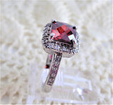 Red Faux Ruby Ring Fancy Cut Dinner Faux Diamonds 1990s Party Fancy Cut Faux