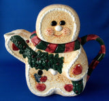 Teapot Christmas Gingerbread Boy Large Hand Painted Holiday Ceramic