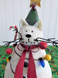 Christmas Cat With Tree 7.5 Inch Table Sculpture Decor 1990s Boxed Cat Snowman