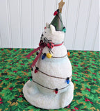 Christmas Cat With Tree 7.5 Inch Table Sculpture Decor 1990s Boxed Cat Snowman