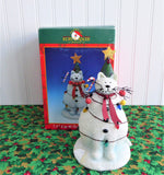 Christmas Cat With Tree 7.5 Inch Table Sculpture Decor 1990s Boxed Cat Snowman