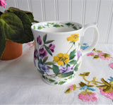 RHS Queens Mug Buttercups Pink Lavender Flowers English Bone China 1990s Lilian Snelling