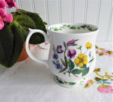 RHS Queens Mug Buttercups Pink Lavender Flowers English Bone China 1990s Lilian Snelling