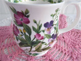 Garden Violets Mug The Garden RHS Queens Purple Pink Flowers English Bone China 1990s