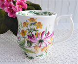 Honeysuckle Mug English Bone China 1990s RHS Queens Purple Pink Yellow Flowers