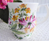 Honeysuckle Mug English Bone China 1990s RHS Queens Purple Pink Yellow Flowers