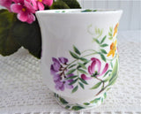 Honeysuckle Mug English Bone China 1990s RHS Queens Purple Pink Yellow Flowers