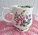 Mug Pink Foxgloves Violets English Bone China 1990s RHS Queens Country Flowers