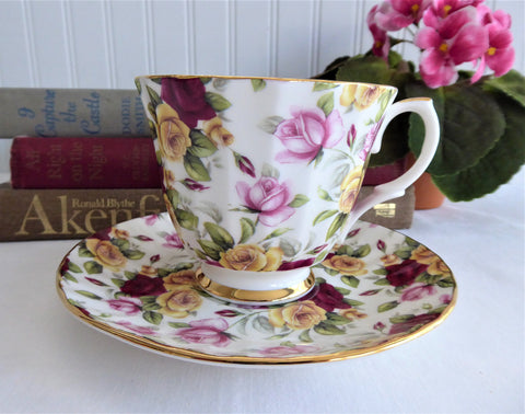 Gold Rose Chintz Bone China Teacup & Saucer