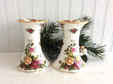 Royal Albert Old Country Roses 2 Candleholders Bone China Candle Holder Pair 1990s