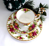 Tea Cup Trio Royal Albert Old Country Roses 1990s Brush Gold Teacup 8 Inch Plate