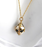 Gold Flower Easter Egg Pendant Necklace Rhinestones Black White Pinwheel GF 90s