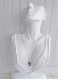 Cobalt Blue Enamel Easter Egg Pendant Necklace Rhinestones GF Chain Russia