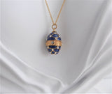 Cobalt Blue Enamel Easter Egg Pendant Necklace Rhinestones GF Chain Russia