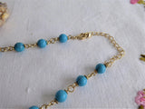 Beaded Necklace 3 Strand Turquoise Glass Tigers Eye Lampwork Eye Beads 1990s